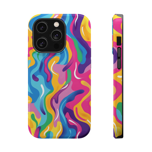 Rainbow Splash Pattern iPhone 13 14 15 Pro Max Plus Case Compatible with MagSafe Tough Cases Protection, Magnetic Phone Case for iPhone  Classic Series