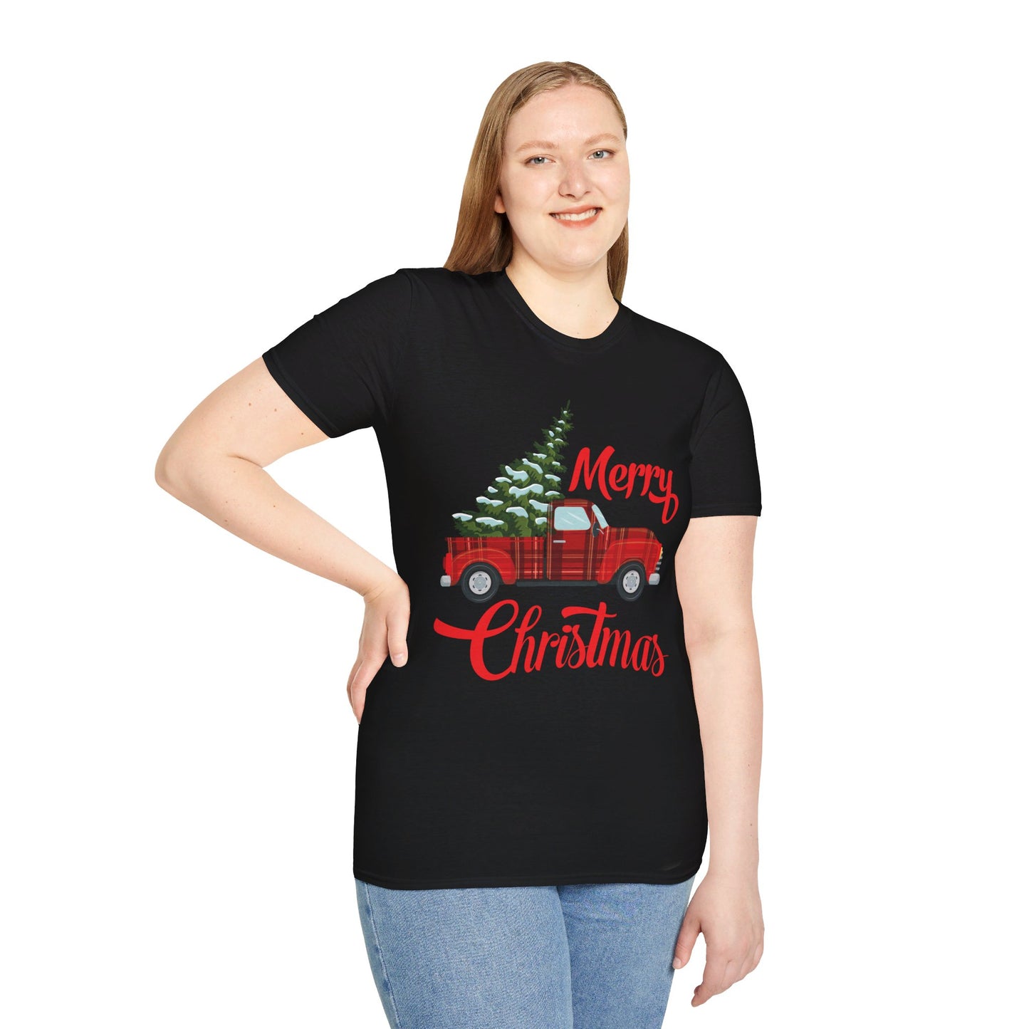 Merry Christmas Buffalo Plaid Red Truck Tree Xmas T-Shirt Men Women