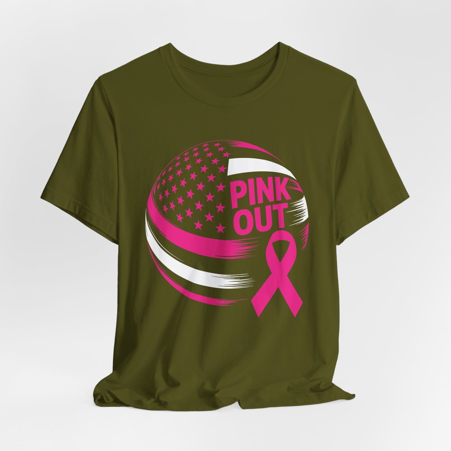 Volley Ball Pink Ribbon Breast Cancer Awearness USA Flag T-Shirt For Men Women