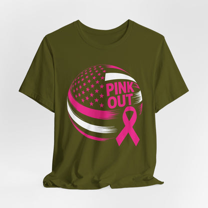 Volley Ball Pink Ribbon Breast Cancer Awearness USA Flag T-Shirt For Men Women