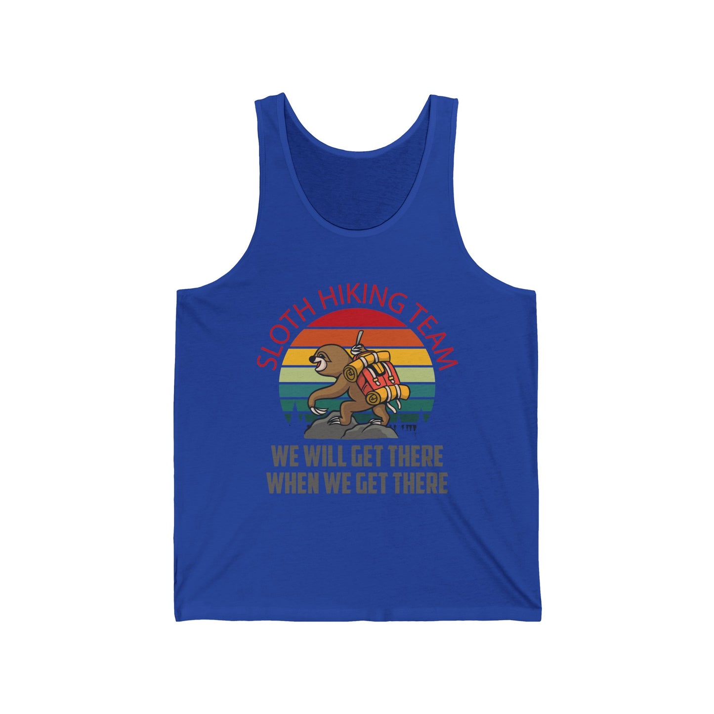 Retro Sloth Hiking Team We'll Get There When We Get There Hikers Hiking Tank Top