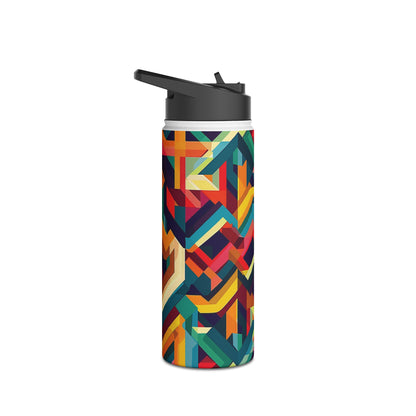 Geometric Illusion Pattern Stainless Steel Water Bottle with Twist-on Lid and Double-Wall Vacuum Insulation