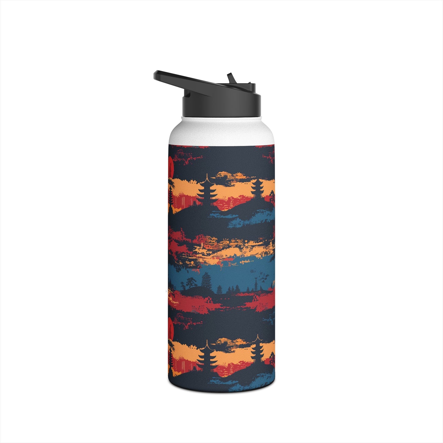 Samurai Sunset Pattern Stainless Steel Water Bottle with Twist-on Lid and Double-Wall Vacuum Insulation