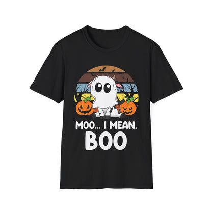 Funny Moo I Mean Boo Halloween Ghost Cow Pumpkin  T-Shirt Men Women