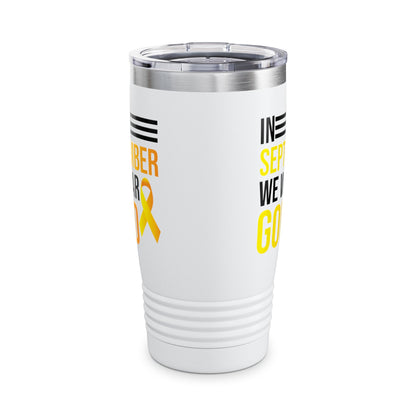 In September We Wear Gold Childhood Cancer Awareness Mug for Men Women Tumbler