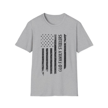 God Family Steelers Pro US American Flag Vintage Fathers Day T-Shirt