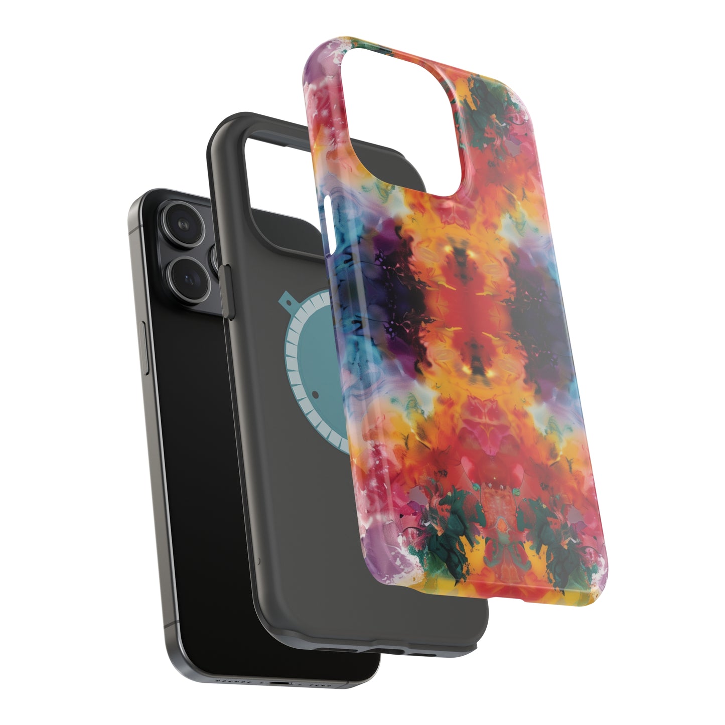 Tie-Dye Dream Vibrant Pattern iPhone 13 14 15 Pro Max Plus Case Compatible with MagSafe Tough Cases Protection, Magnetic Phone Case for iPhone  Classic Series