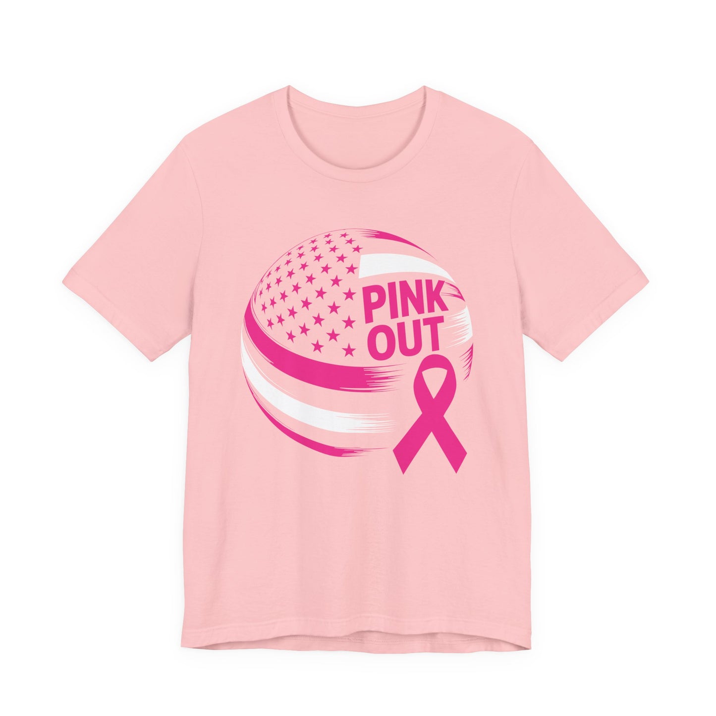 Volley Ball Pink Ribbon Breast Cancer Awearness USA Flag T-Shirt For Men Women