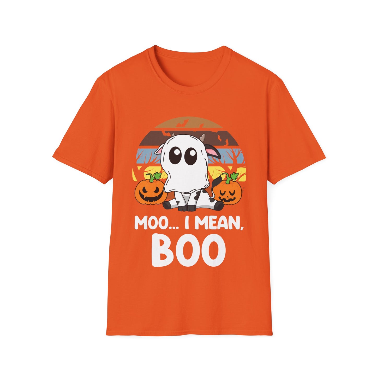 Funny Moo I Mean Boo Halloween Ghost Cow Pumpkin  T-Shirt Men Women