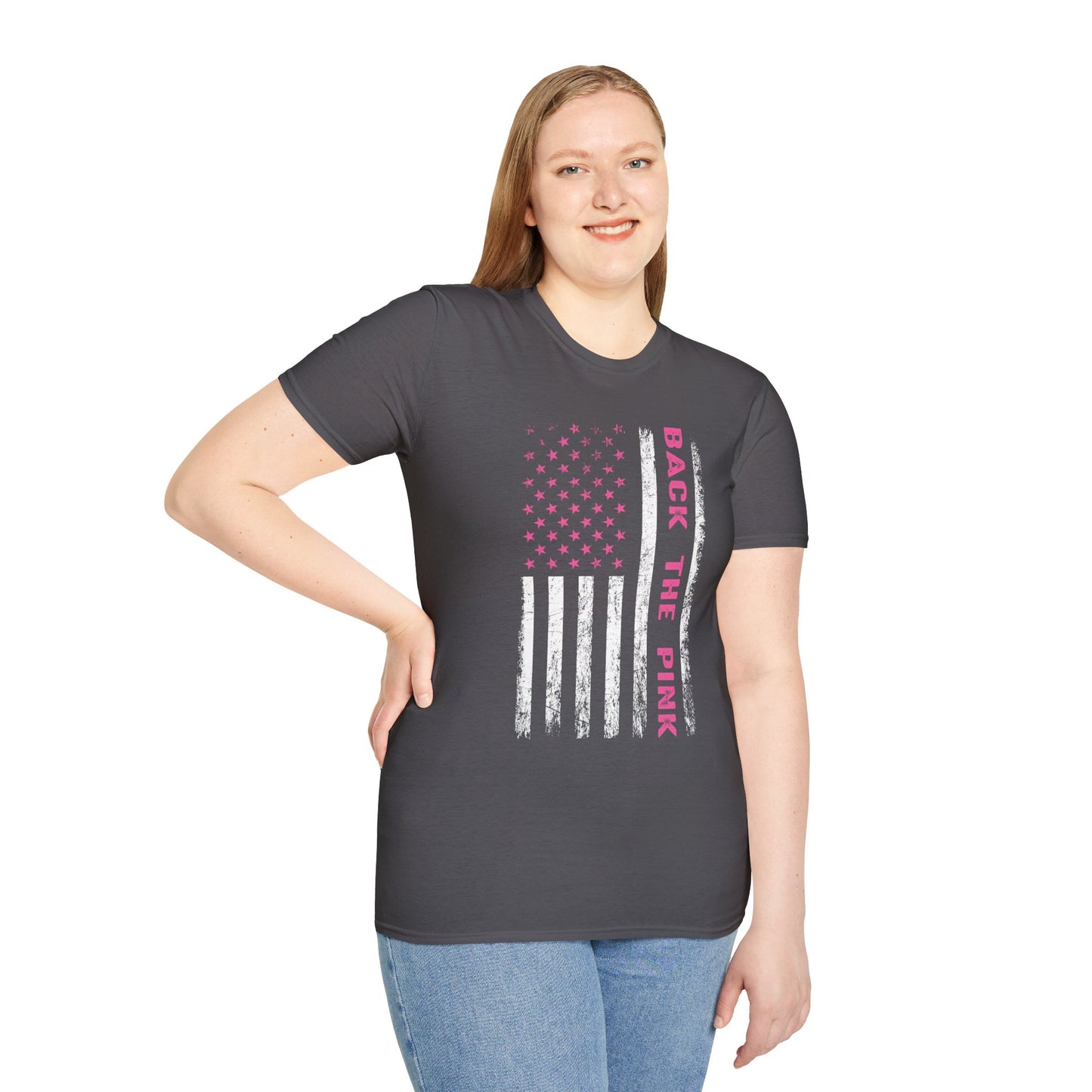 Back The Pink USA Flag Pink Breast Cancer Awareness October Tshirt