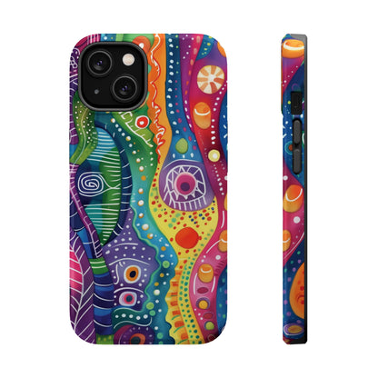 Abstract Rainbow Doodle Pattern iPhone 13 14 15 Pro Max Plus Case Compatible with MagSafe Tough Cases Protection, Magnetic Phone Case for iPhone  Classic Series