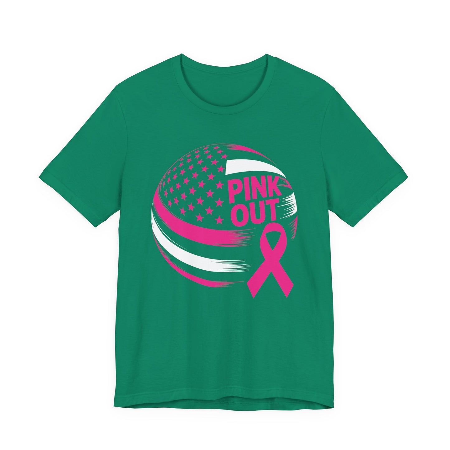 Volley Ball Pink Ribbon Breast Cancer Awearness USA Flag T-Shirt For Men Women