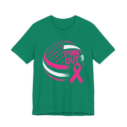 Volley Ball Pink Ribbon Breast Cancer Awearness USA Flag T-Shirt For Men Women