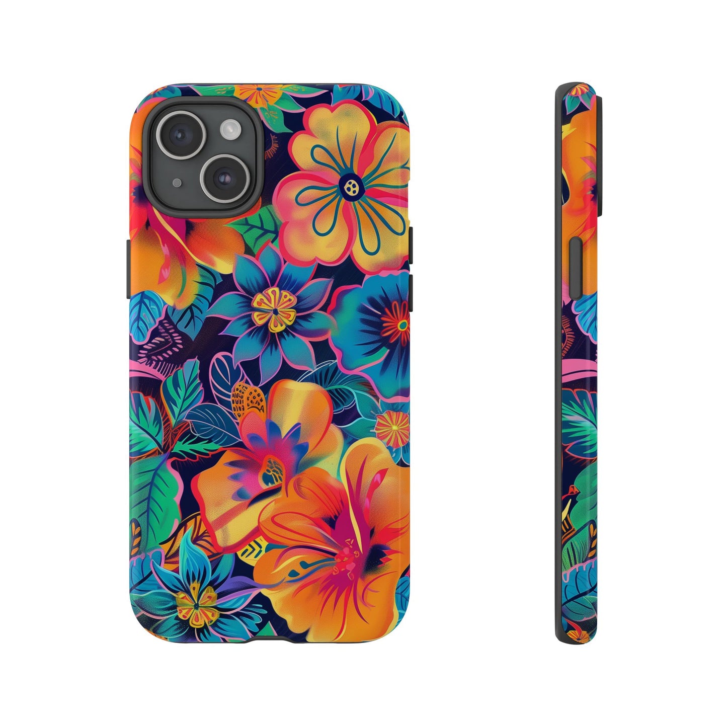 Floral Fiesta Vibrant Pattern iPhone 13 14 15 16 Pro Max Plus Case Wireless Charging Compatible Tough Cases Protection, Magnetic Phone Case for iPhone Classic Series