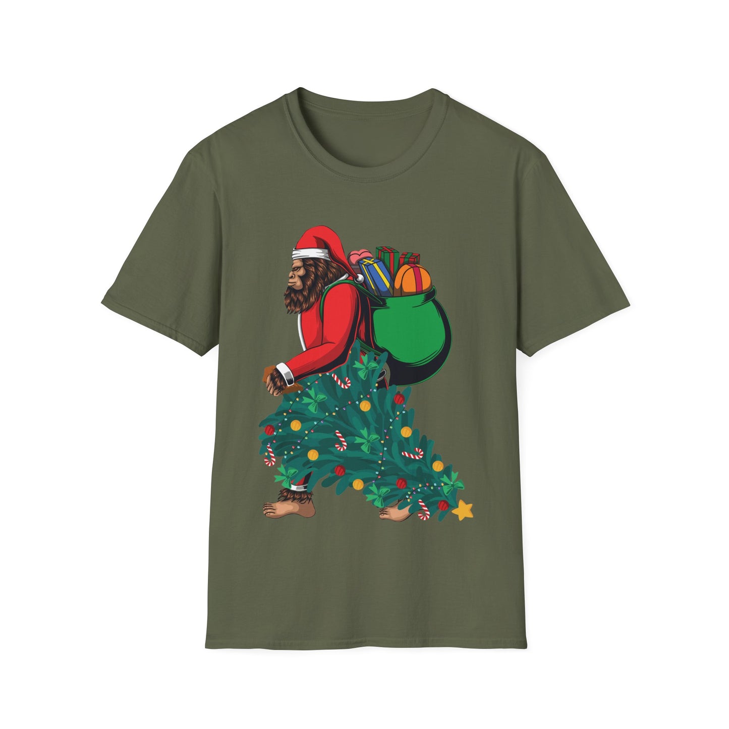 Bigfoot Santa Christmas Tree Lights Gifts Funny Xmas Sasquatch T-Shirt For Men Women T-Shirt