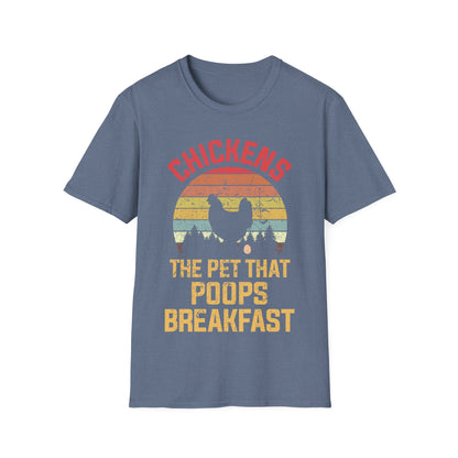 Funny Chickens The Pet That Poops Breakfast Vintage Farm T-Shirt Men Women