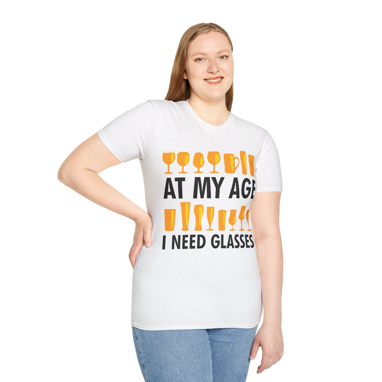 Funny Beer Wine Drinking Shirt At My Age I Need Glasses T-Shirt Men Women