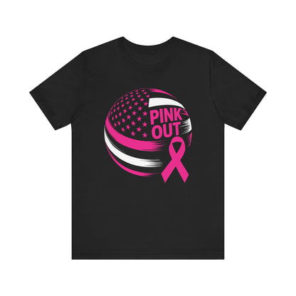 Volley Ball Pink Ribbon Breast Cancer Awearness USA Flag T-Shirt For Men Women