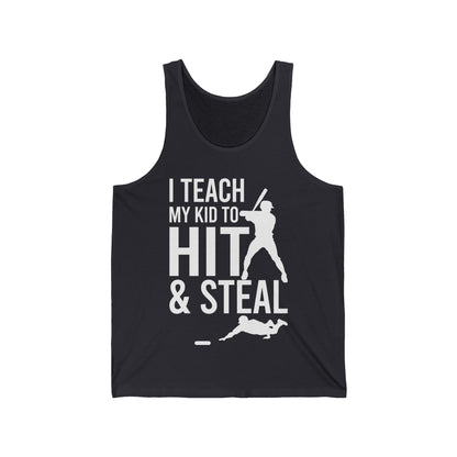 Funny I Teach My Kid To Hit and Steal Bat Helmet Baseball Sports Tank Top Men Women