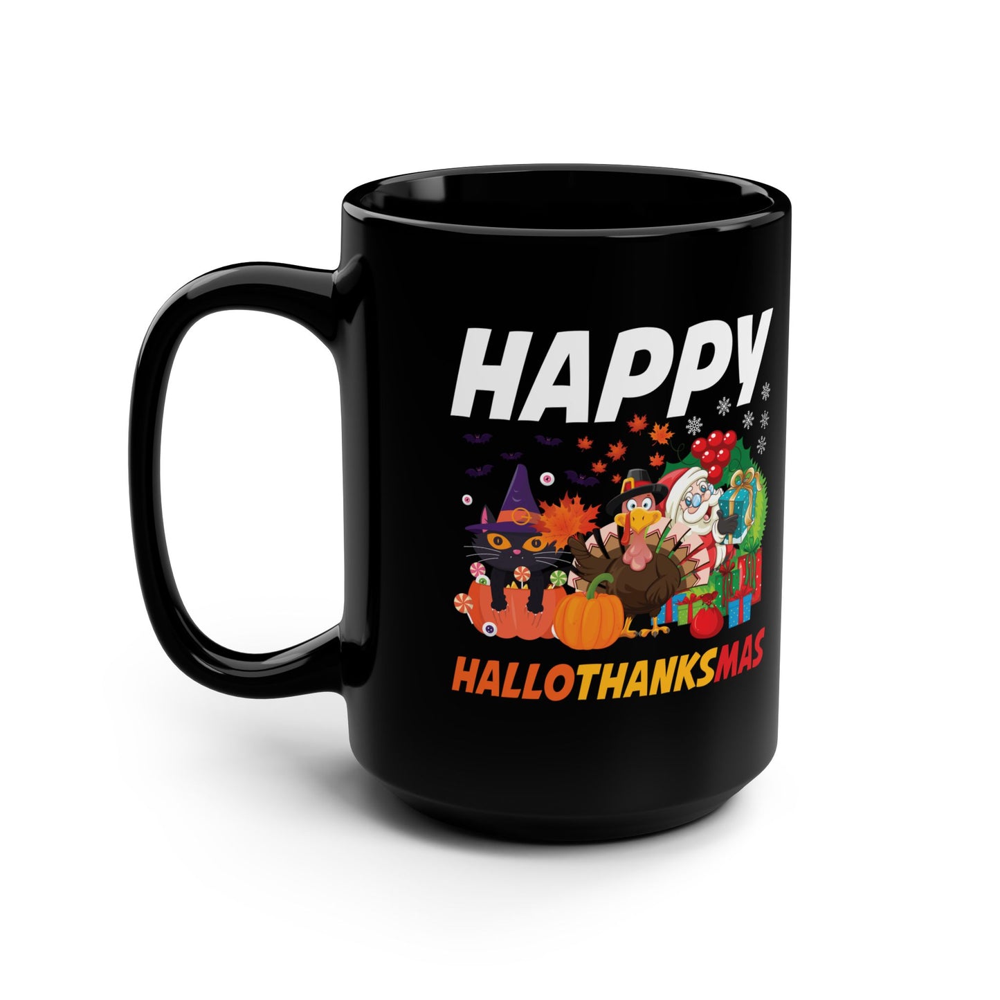 Funny Happy Hallothanksmas Halloween Thanksgiving Christmas Mash Up Coffee Mug