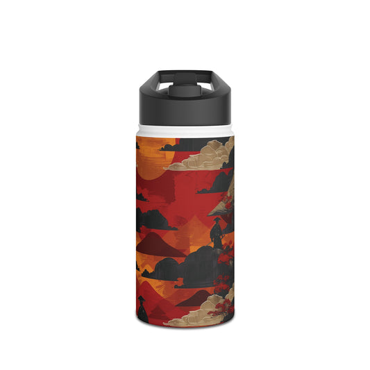 Samurai Sunset Vibrant Pattern Stainless Steel Water Bottle with Twist-on Lid and Double-Wall Vacuum Insulation