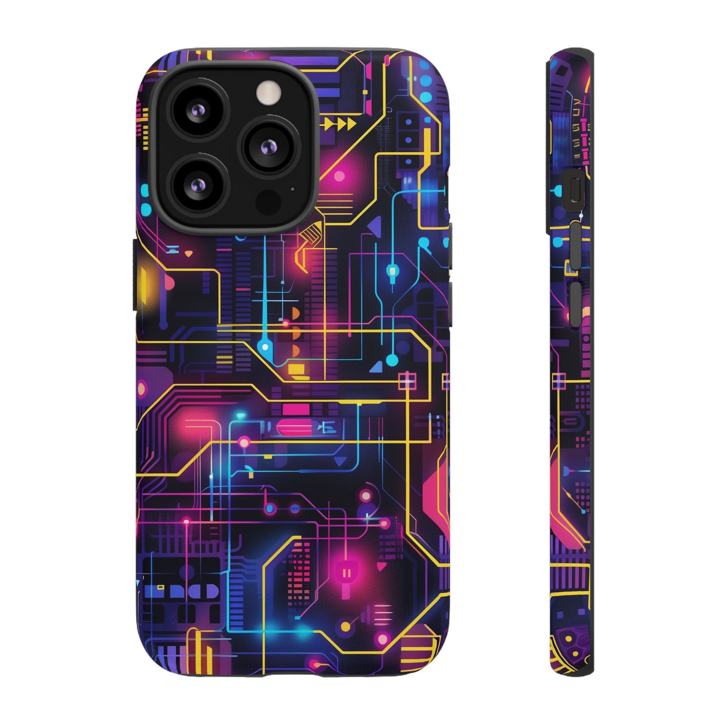 Cyberpunk Neon Vibrant Pattern iPhone 13 14 15 16 Pro Max Plus Case Wireless Charging Compatible Tough Cases Protection, Magnetic Phone Case for iPhone Classic Series