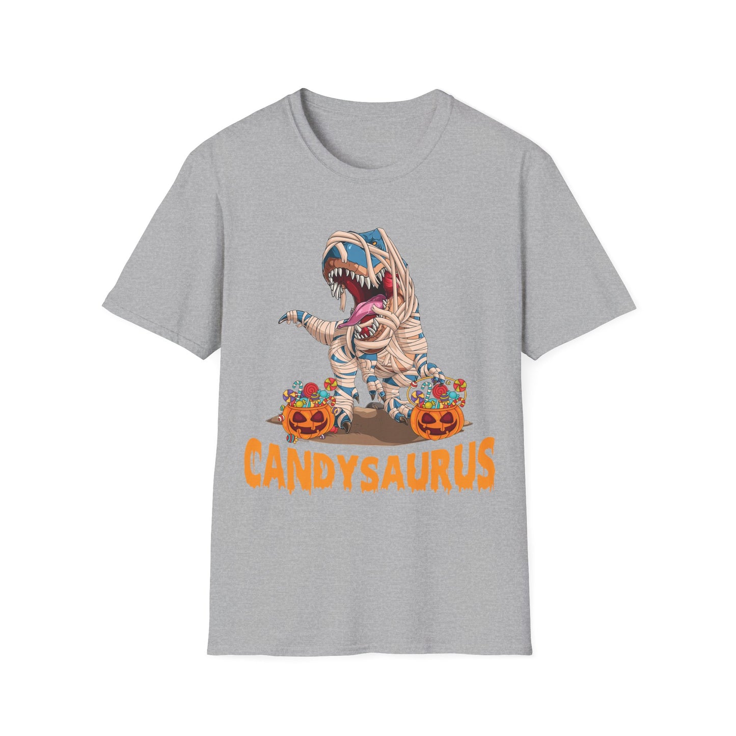 Funny Candysaurus Dinosaur Pumpkin Candy Halloween Zombie T-rex T-Shirt Men Women Kids