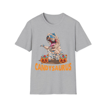 Funny Candysaurus Dinosaur Pumpkin Candy Halloween Zombie T-rex T-Shirt Men Women Kids