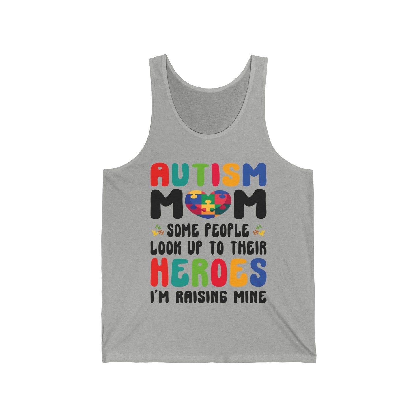 Funny Autism Mom Raising Hero Groovy Messy Bun Autism Awareness Tank Top For Men Women Tank Top