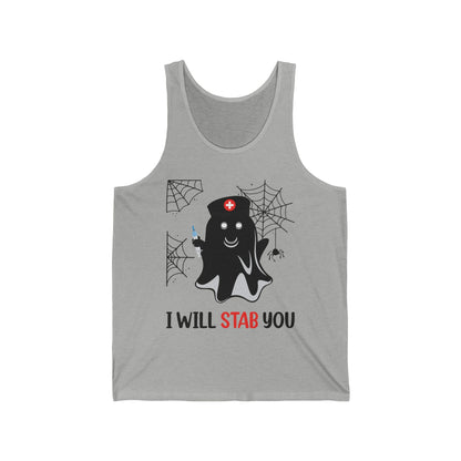 Funny Nurse Ghost I Will Stab You Shot Halloween Boo Women Tank Top