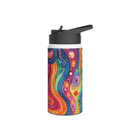 Abstract Rainbow Doodle Pattern Stainless Steel Water Bottle with Twist-on Lid and Double-Wall Vacuum Insulation