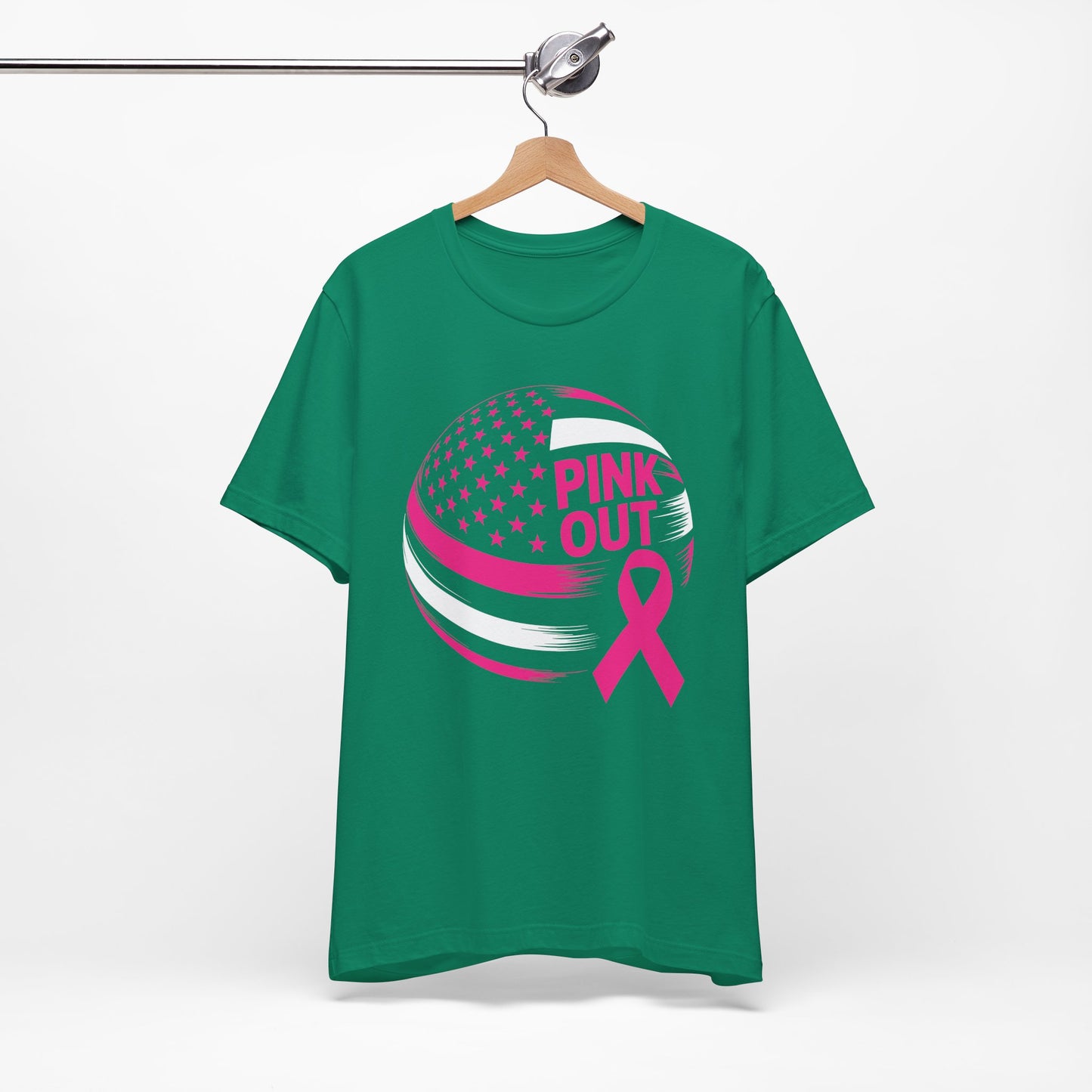 Volley Ball Pink Ribbon Breast Cancer Awearness USA Flag T-Shirt For Men Women