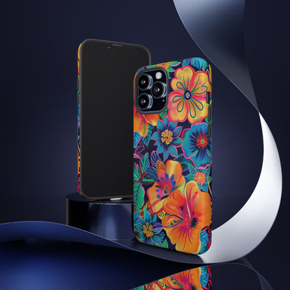 Floral Fiesta Vibrant Pattern iPhone 13 14 15 16 Pro Max Plus Case Wireless Charging Compatible Tough Cases Protection, Magnetic Phone Case for iPhone Classic Series