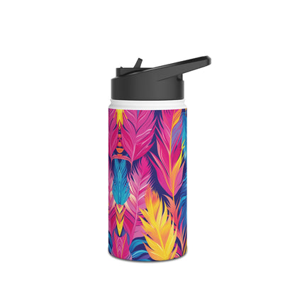 Colorful Feathers Pattern Stainless Steel Water Bottle with Twist-on Lid and Double-Wall Vacuum Insulation