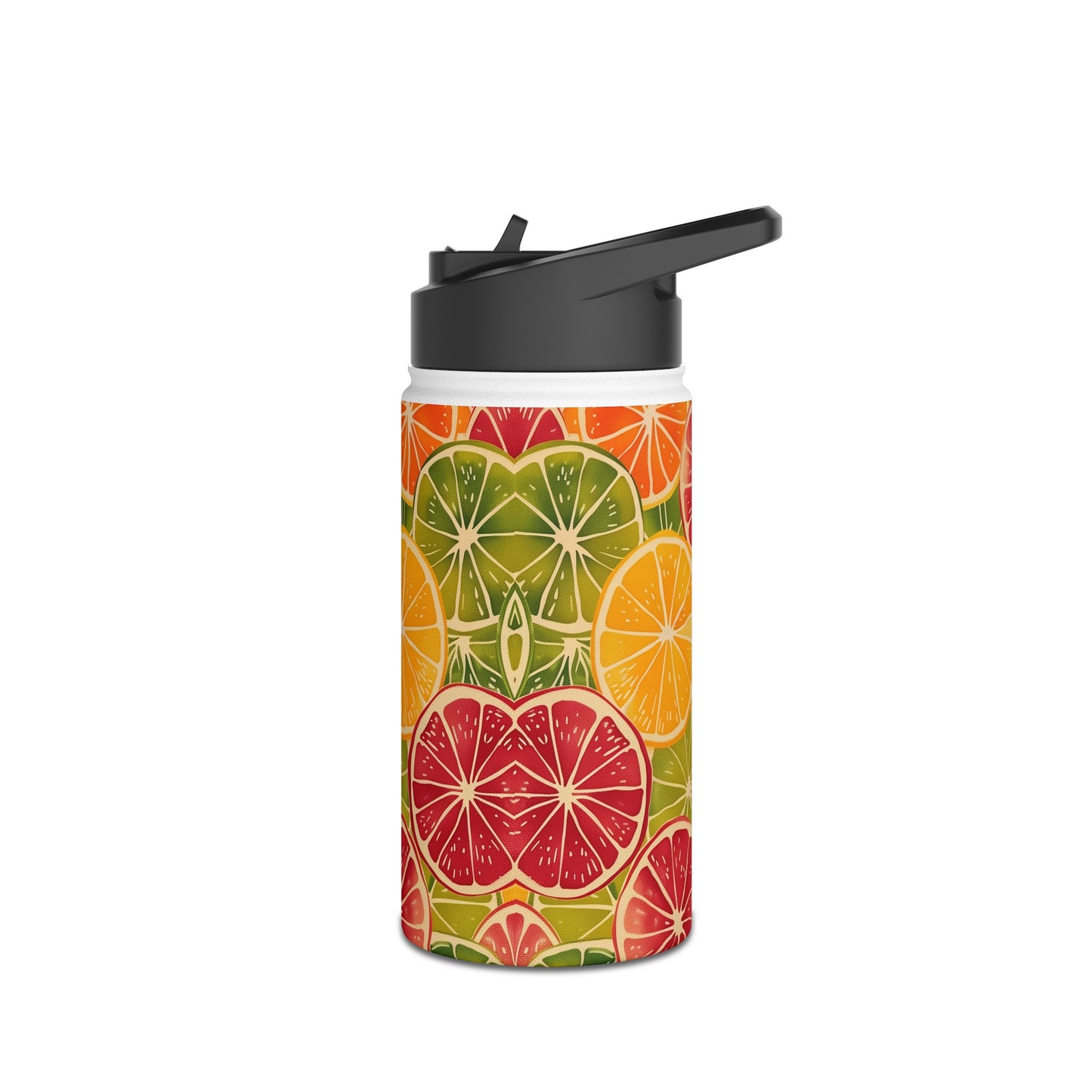 Citrus Burst Vibrant Color Pattern Stainless Steel Water Bottle with Twist-on Lid and Double-Wall Vacuum Insulation