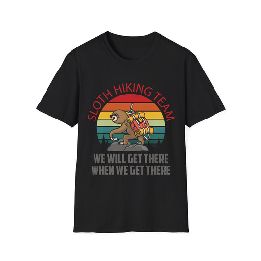 Retro Sloth Hiking Team We'll Get There When We Get There Hikers Hiking T-Shirt