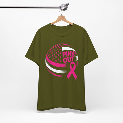 Volley Ball Pink Ribbon Breast Cancer Awearness USA Flag T-Shirt For Men Women