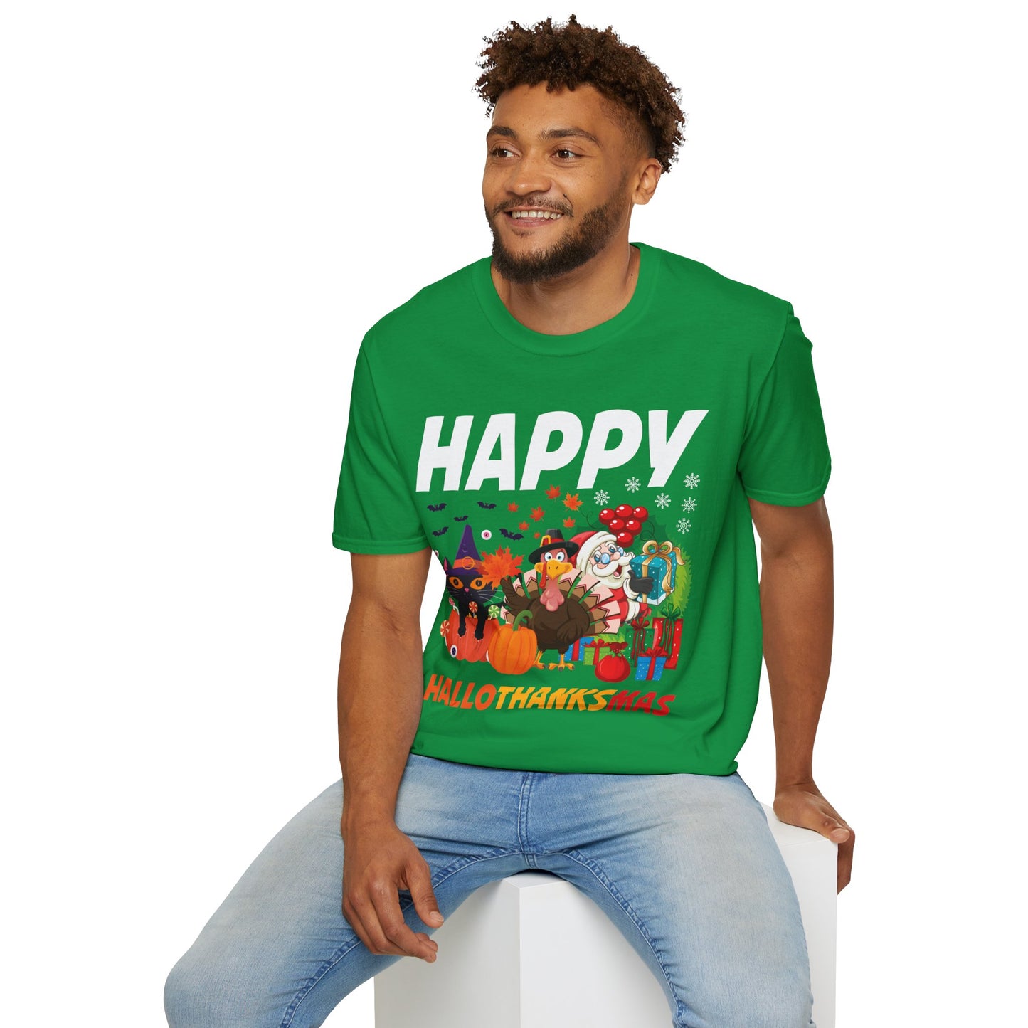 Funny Happy Hallothanksmas Halloween Thanksgiving Christmas Mash Up T-Shirt Men Women Kids