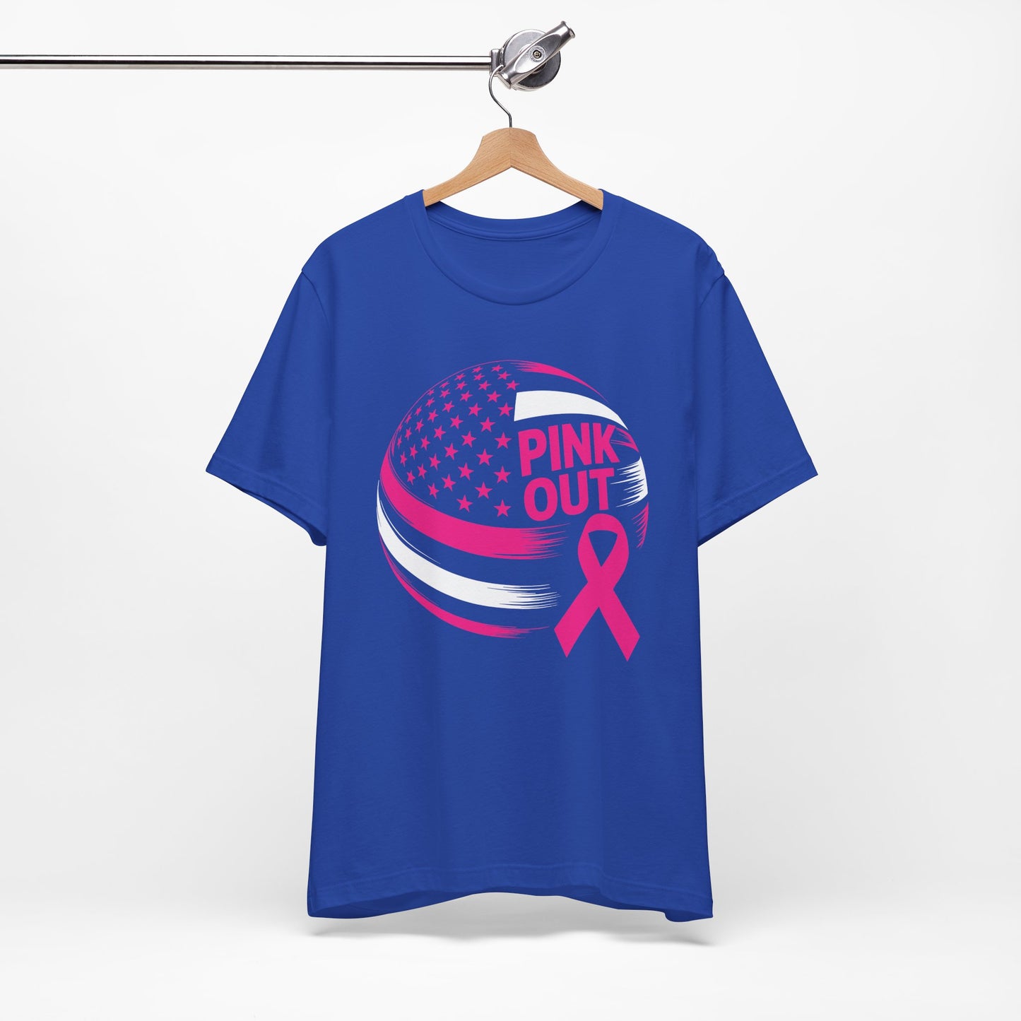Volley Ball Pink Ribbon Breast Cancer Awearness USA Flag T-Shirt For Men Women