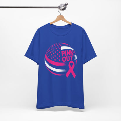 Volley Ball Pink Ribbon Breast Cancer Awearness USA Flag T-Shirt For Men Women