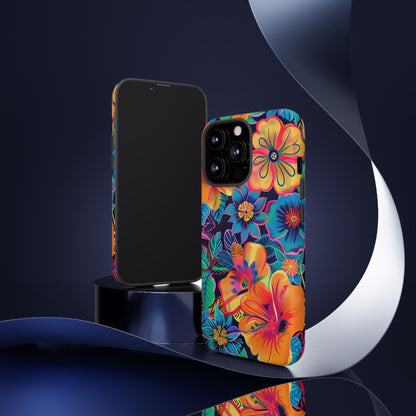 Floral Fiesta Vibrant Pattern iPhone 13 14 15 16 Pro Max Plus Case Wireless Charging Compatible Tough Cases Protection, Magnetic Phone Case for iPhone Classic Series