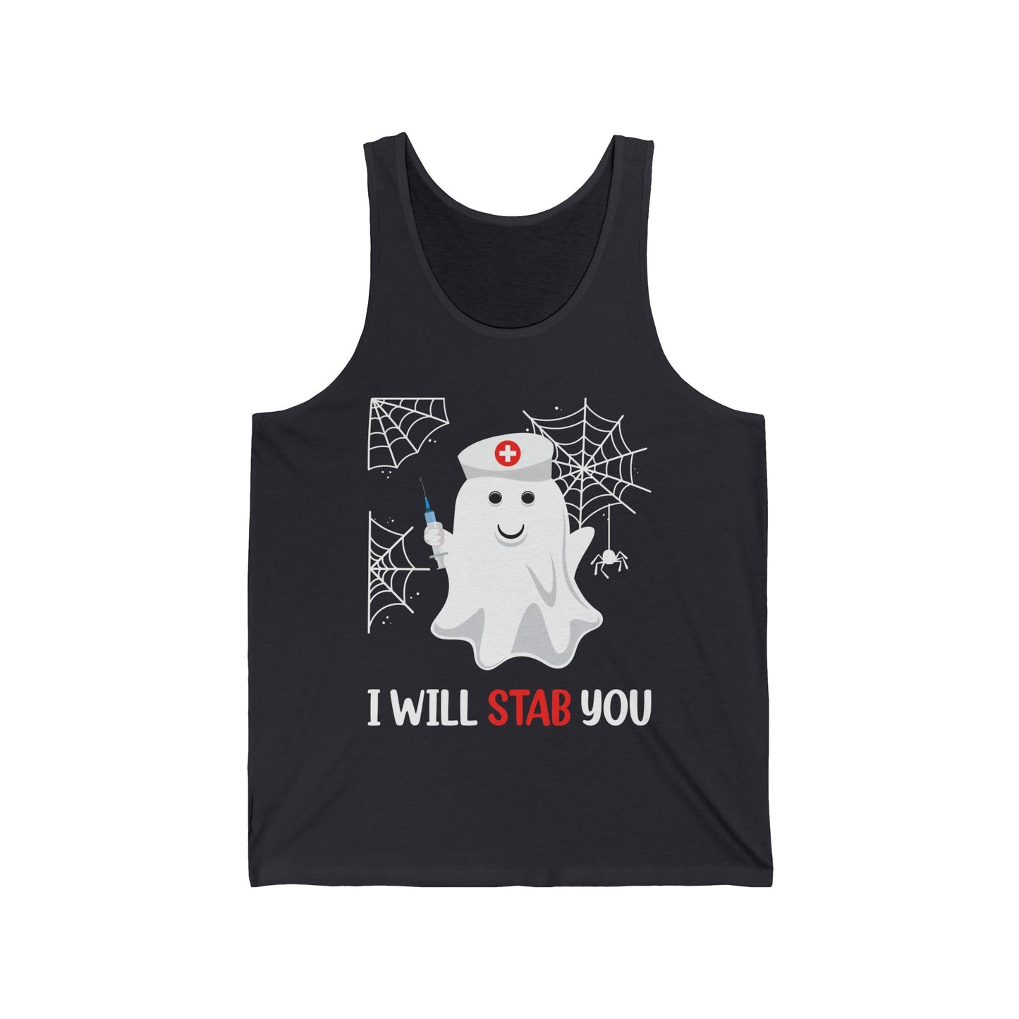 Funny Nurse Ghost I Will Stab You Shot Halloween Boo Women Tank Top