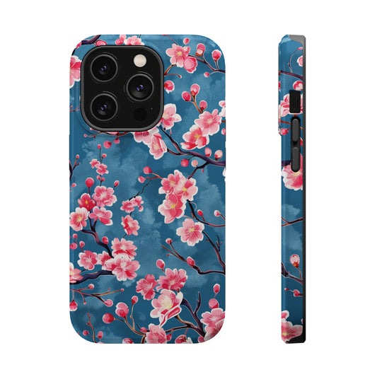 Sakura Blossoms Vibrant Colored iPhone 13 14 15 Pro Max Plus Case Compatible with MagSafe Tough Cases Protection, Magnetic Phone Case for iPhone  Classic Series