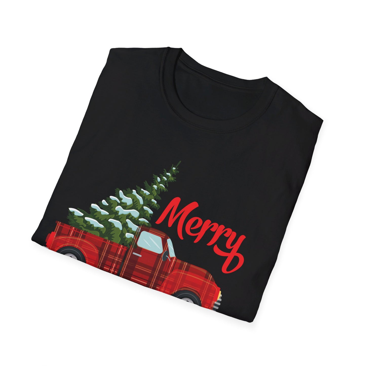 Merry Christmas Buffalo Plaid Red Truck Tree Xmas T-Shirt Men Women