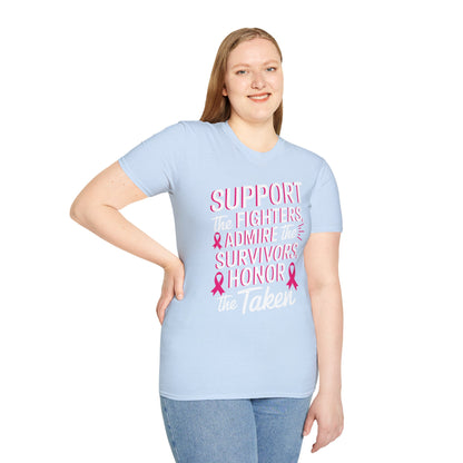 Breast Cancer Awareness Support Fighters Admire Survivors T-Shirt For Men Women