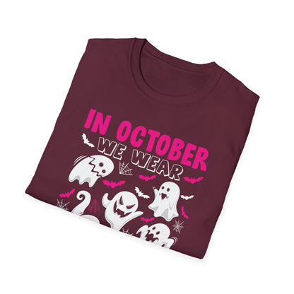 Groovy Wear Pink Breast Cancer Warrior Cute Ghost Halloween T-Shirt