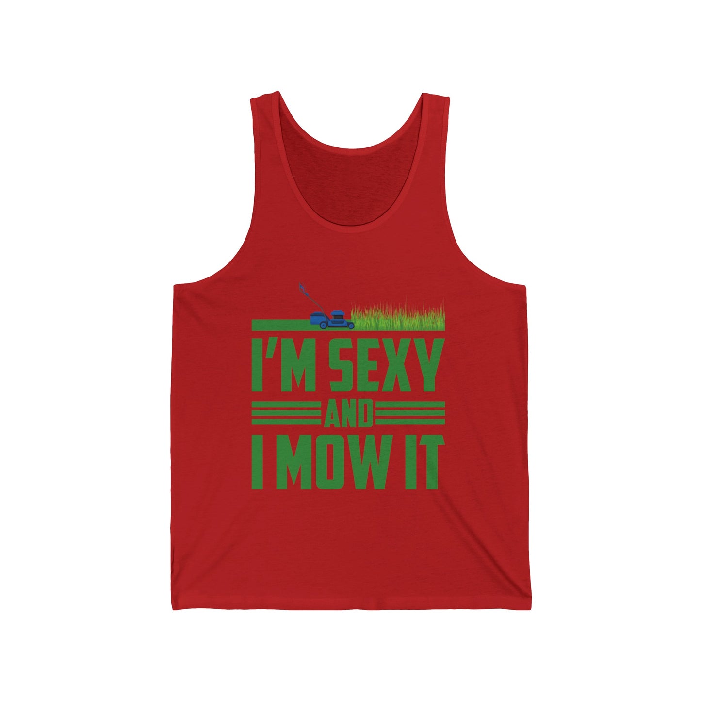 Funny Im Sexy and I Mow It Retro Grass Lawn Mower Tank Top