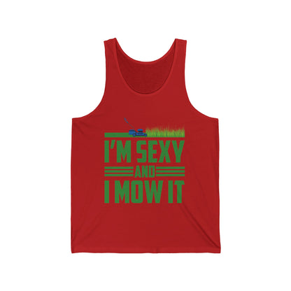 Funny Im Sexy and I Mow It Retro Grass Lawn Mower Tank Top