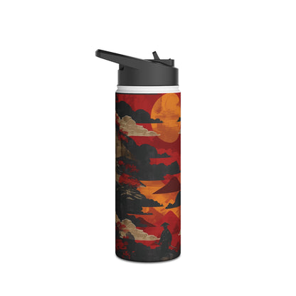 Samurai Sunset Vibrant Pattern Stainless Steel Water Bottle with Twist-on Lid and Double-Wall Vacuum Insulation
