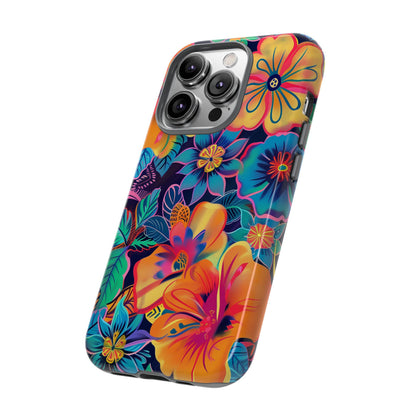 Floral Fiesta Vibrant Pattern iPhone 13 14 15 16 Pro Max Plus Case Wireless Charging Compatible Tough Cases Protection, Magnetic Phone Case for iPhone Classic Series